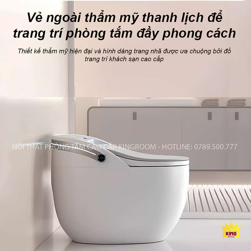 Bồn cầu thông minh KS5 màu trắng với thiết kế thanh lịch trong phòng tắm hiện đại.