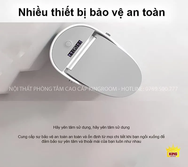 Bồn Cầu Thông Minh KS5 với nhiều thiết bị bảo vệ an toàn, màn hình điều khiển hiển thị.