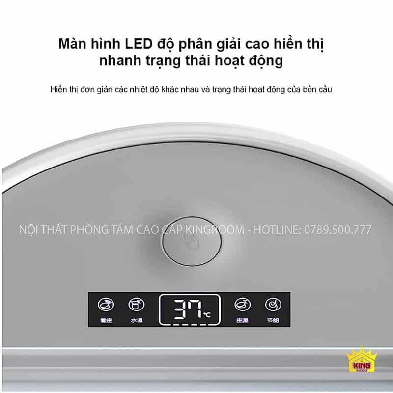 Màn hình LED của bồn cầu thông minh KS5 hiển thị nhiệt độ và trạng thái hoạt động.