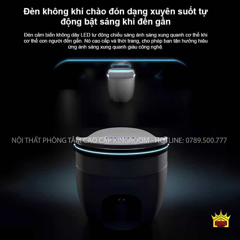 Đèn LED tự động bật sáng khi có người đến gần Bồn Cầu Thông Minh KS5 trong môi trường tối.