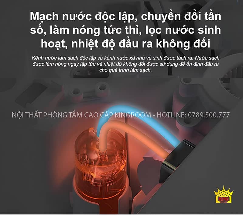 Mạch nước và hệ thống làm nóng tức thì của bồn cầu thông minh KS5, với khả năng chuyển đổi tần số và lọc nước sinh hoạt.