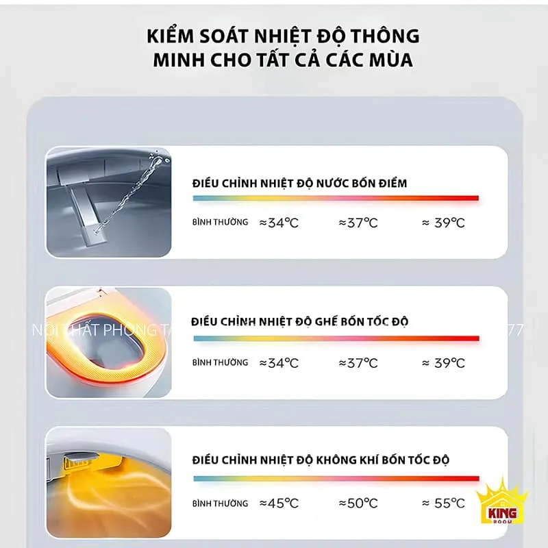 Kiểm soát nhiệt độ thông minh của bồn cầu thông minh MS9-Kingroom, điều chỉnh nhiệt độ nước, ghế và không khí.