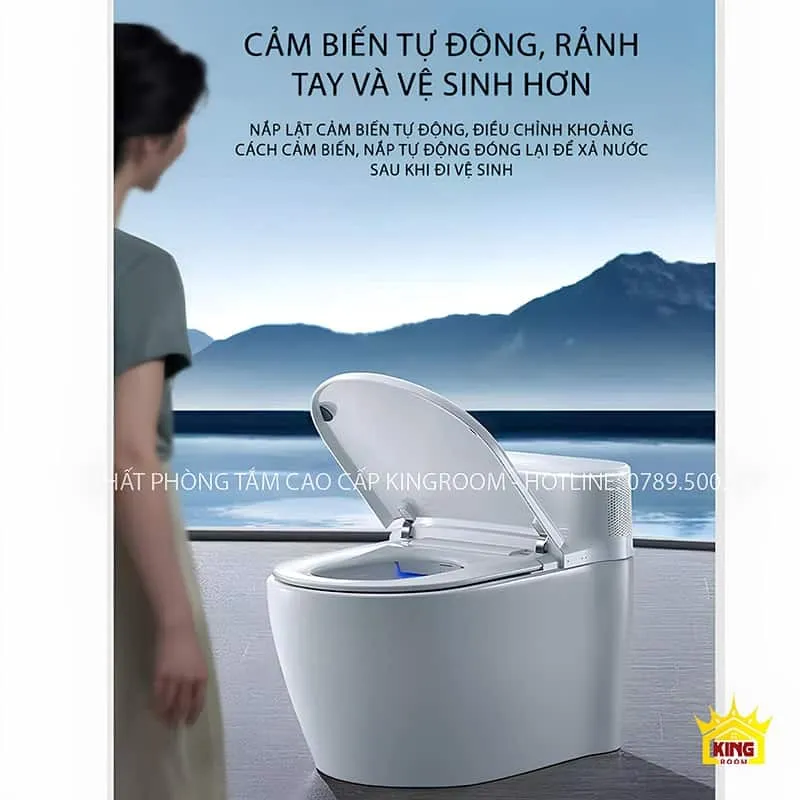 Bồn cầu thông minh MS9-Kingroom với cảm biến tự động, giúp rảnh tay và vệ sinh hơn.