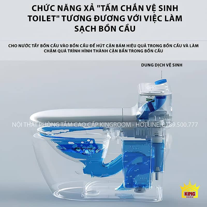 Bồn cầu thông minh MS9-Kingroom với chức năng xả tấm chắn vệ sinh, giúp làm sạch hiệu quả.