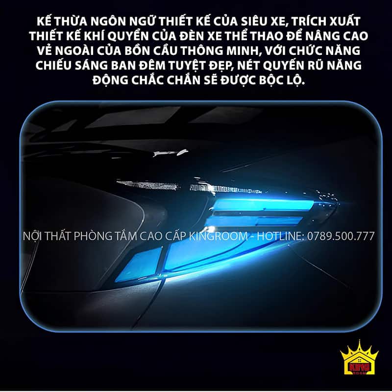 Đèn khí quyền với ánh sáng xanh và thiết kế lấy cảm hứng từ đèn xe thể thao của bồn cầu thông minh NA5.