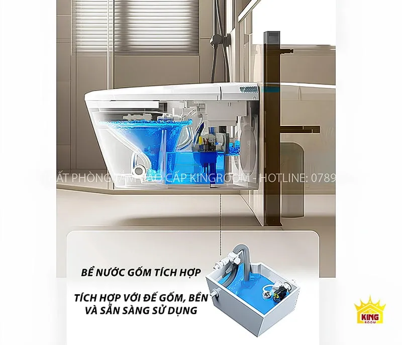 Bên trong bồn cầu thông minh SV5 với bể nước gốm tích hợp