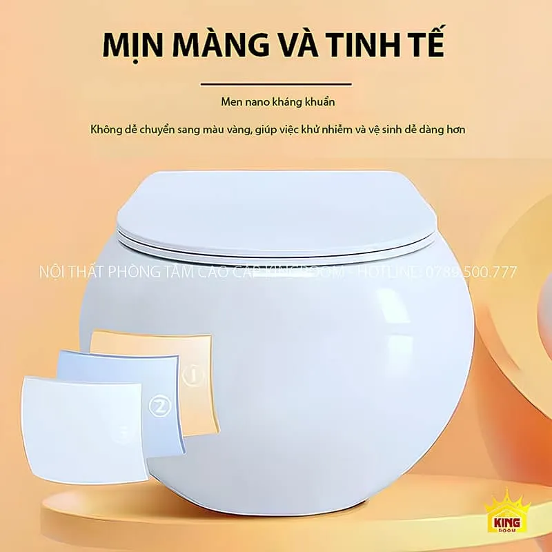 Bồn cầu trứng kết cấu mịn màng và tinh tế, men nano kháng khuẩn.