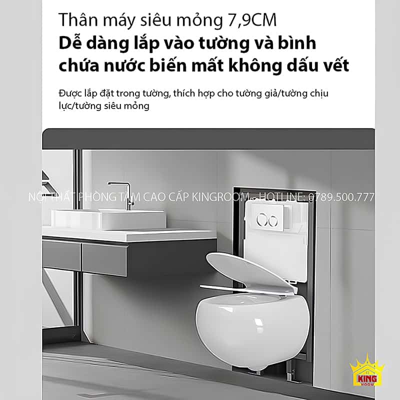 Bồn cầu thiết kế thân máy siêu mỏng 7.9cm, dễ dàng lắp vào tường