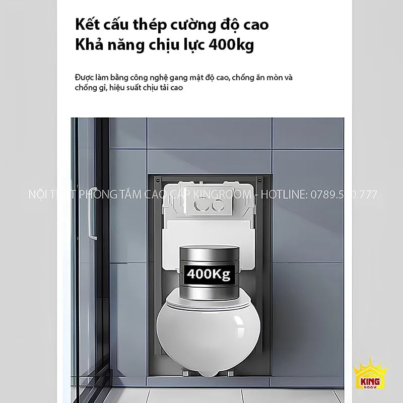 Bồn Cầu Trứng Treo Tường Aqua AT9 với kết cấu thép cường độ cao, khả năng chịu lực 400kg.