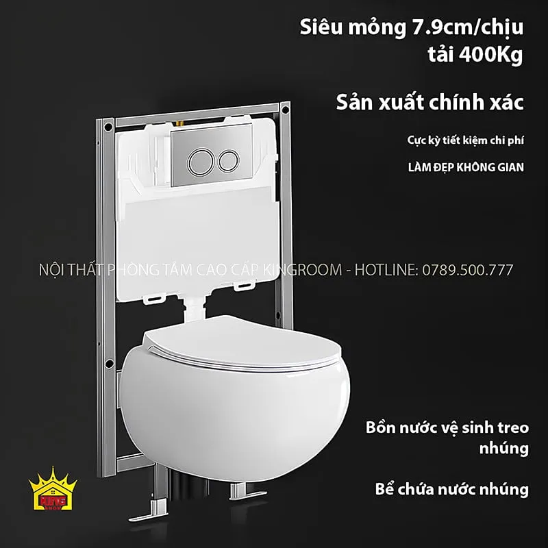 Bồn cầu trứng với bể nước thiết kế siêu mỏng, chịu tải 400kg, sản xuất chính xác.