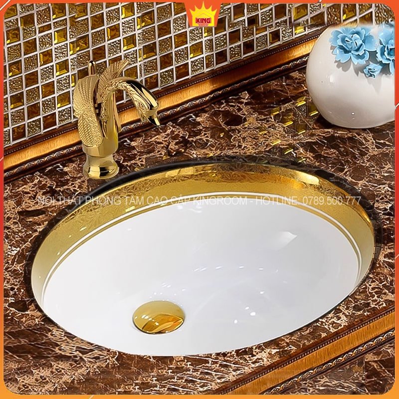 Lavabo âm bàn viền vàng Aqua AH70