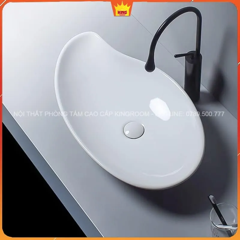 Lavabo Đặt Bàn Aqua CV30 chụp cận cảnh lớp men sáng bóng sang trọng