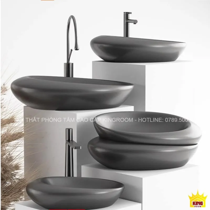 Lavabo Đặt Bàn Aqua IM5 màu đen xám với thiết kế độc đáo.