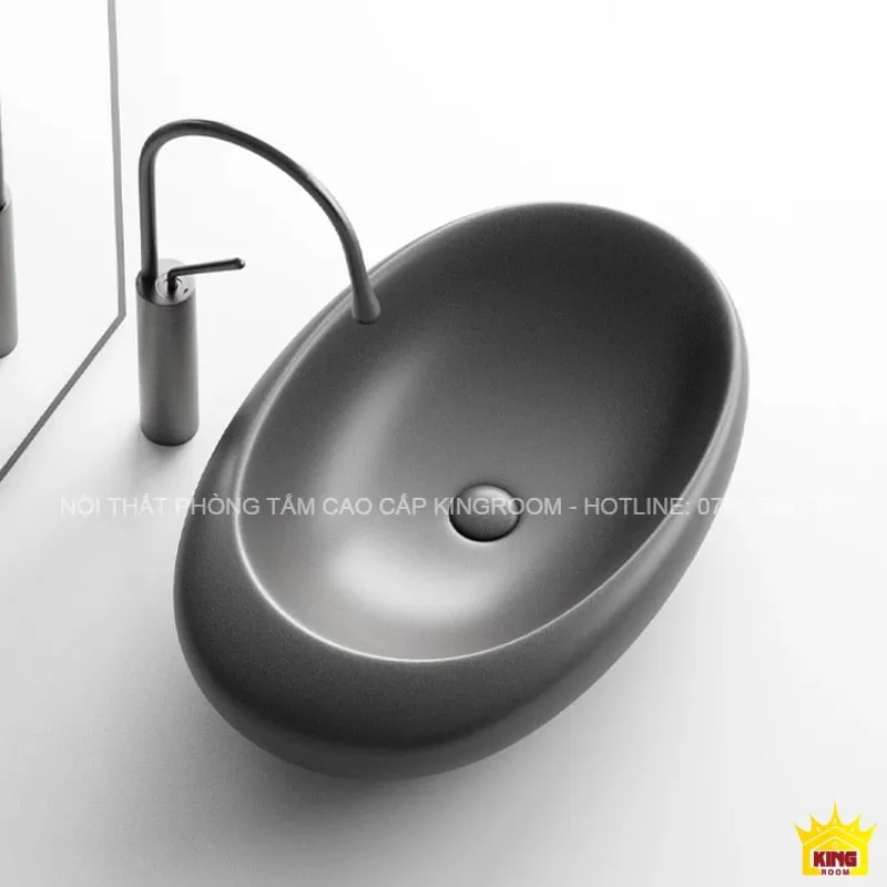 Lavabo Đặt Bàn Aqua IM5 màu đen, nhìn từ trên xuống.