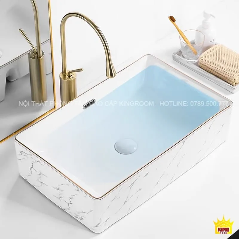 Lavabo Đặt Bàn Hình Chữ Nhật Aqua HH8 với lòng chậu chứa nước tối ưu