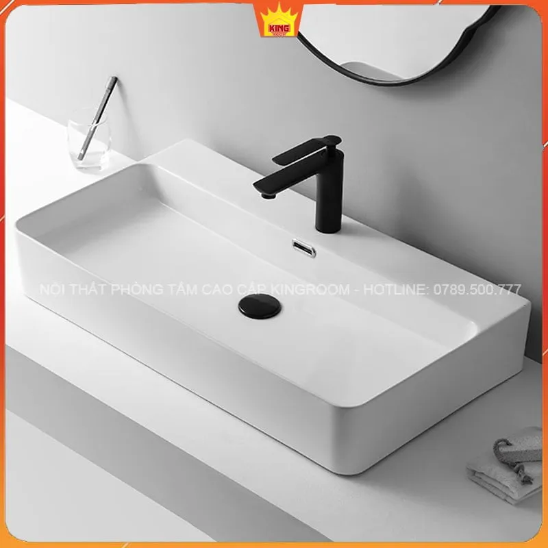 Lavabo Đặt Bàn Hình Chữ Nhật Aqua SM60 - Kiểu Dáng Hiện Đại