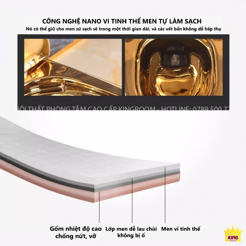Bồn cầu dát vàng Dubai AM80 Cấu tạo 3 lớp chắc chắn
