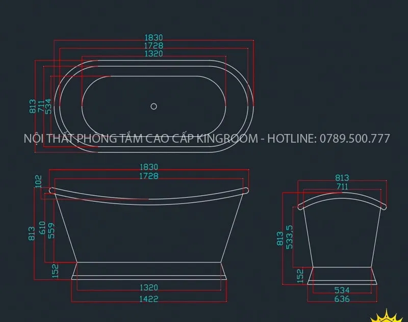 Kích thước của mẫu bồn tắm SS10