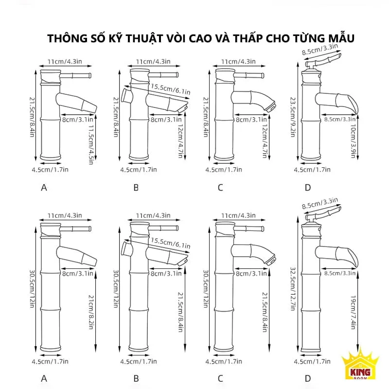 Kích thước vòi lavabo LD70