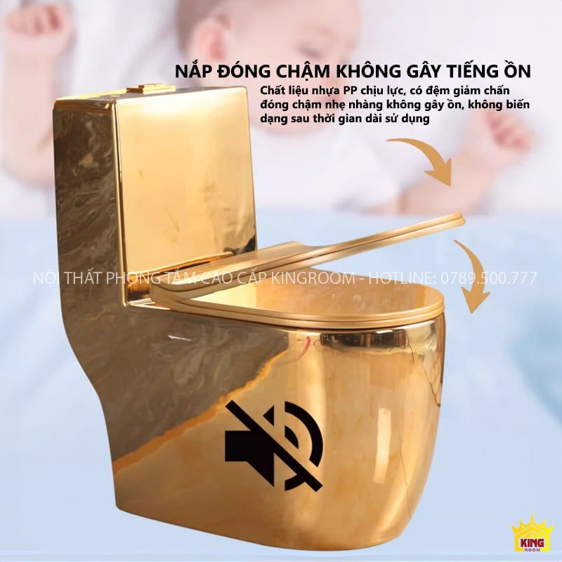 Bồn cầu dát vàng Dubai AM80 Nắp bồn AM80 có khả năng giảm ồn hiệu quả