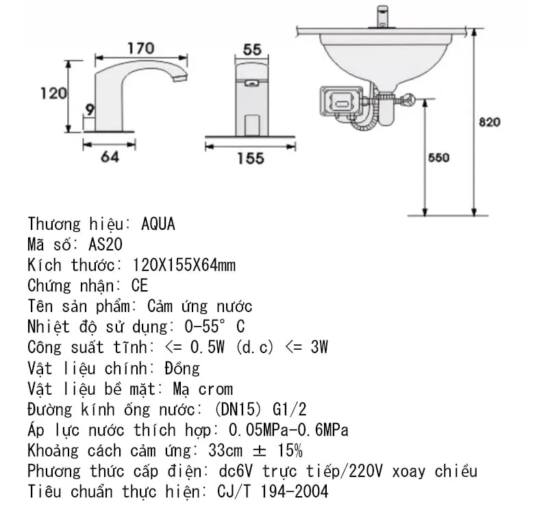 Thông số vòi AS20