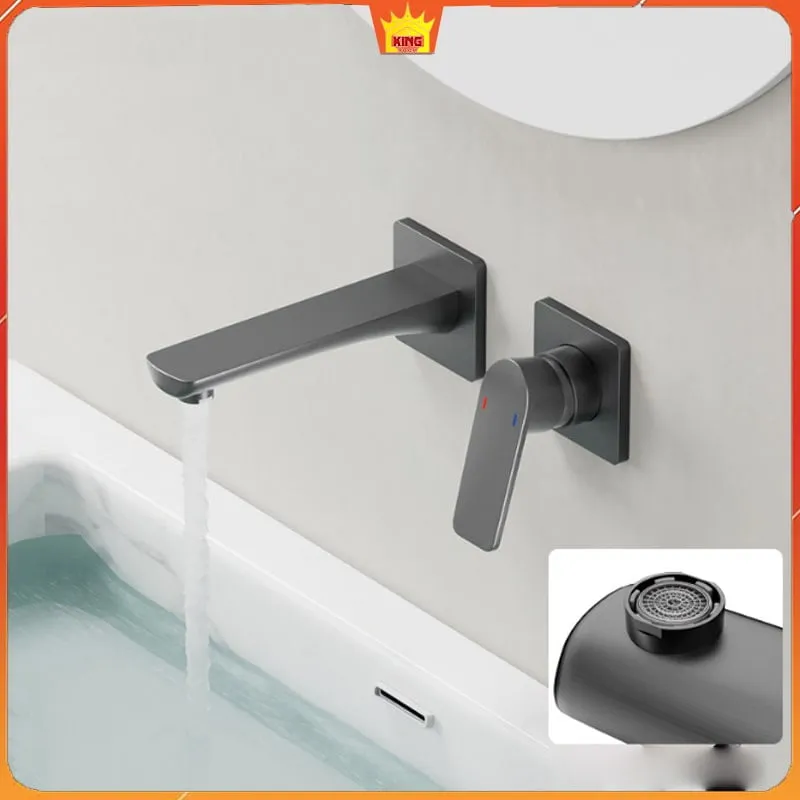 Vòi lavabo âm tường Aqua 30SD bằng đồng màu xám