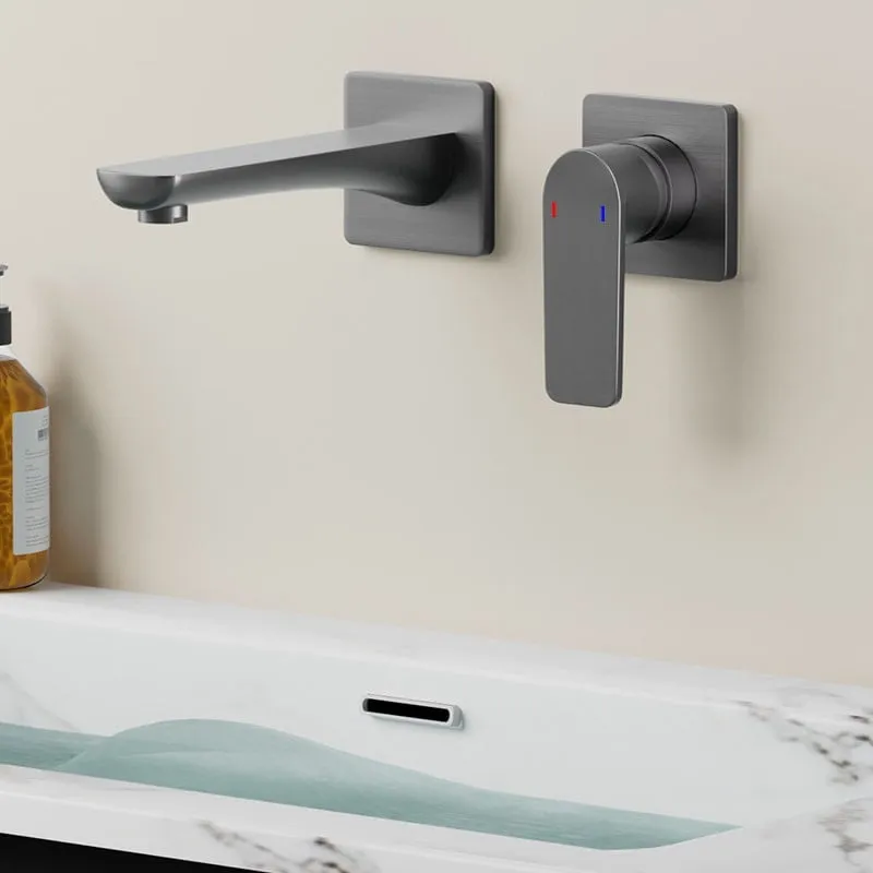 Vòi lavabo âm tường Aqua 30SD bằng đồng màu xám