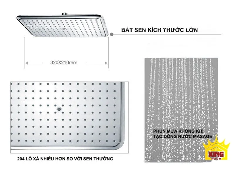 bát sen kích thước lớn của bộ vòi sen tắm đứng Aqua 50F với lỗ xả nhiều hơn.