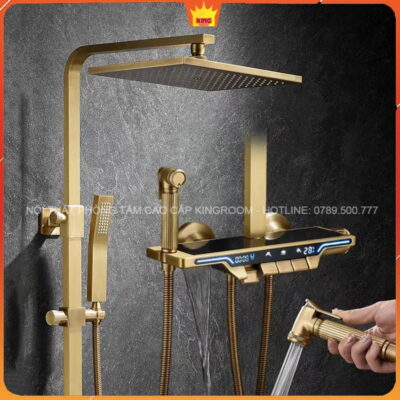 chi tiết bộ vòi sen tắm đứng bằng đồng Aqua 60ZC với bát sen lớn và tay sen cầm tay.