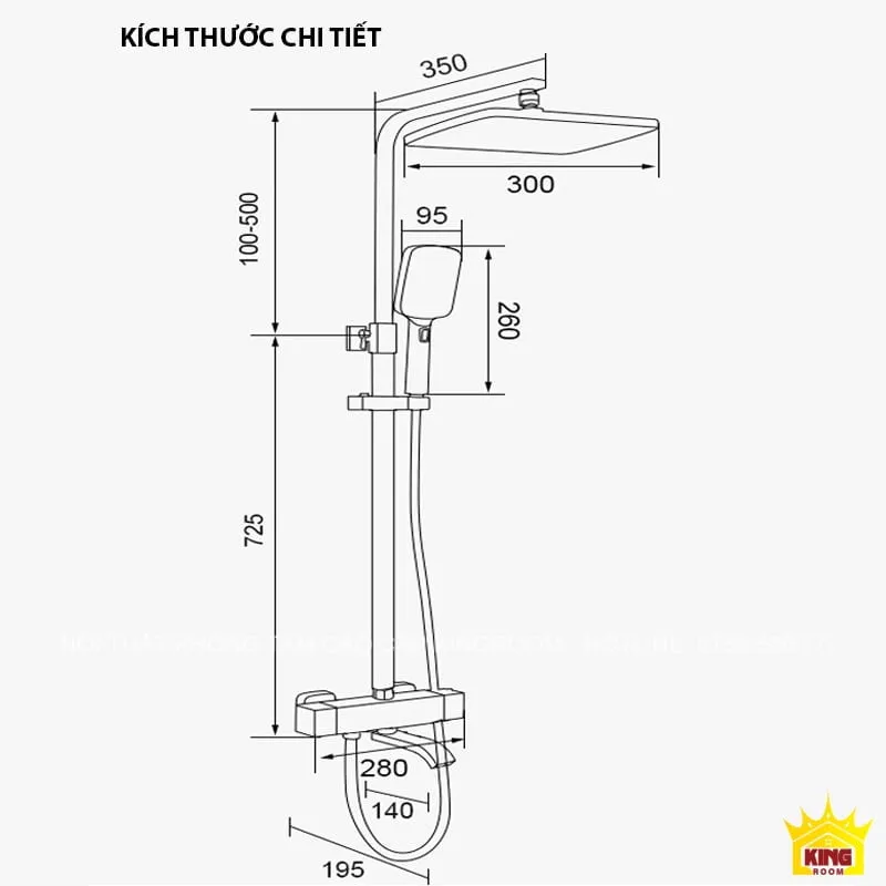 Kích Thước Chi Tiết Bộ Vòi Sen Đứng Aqua SM90