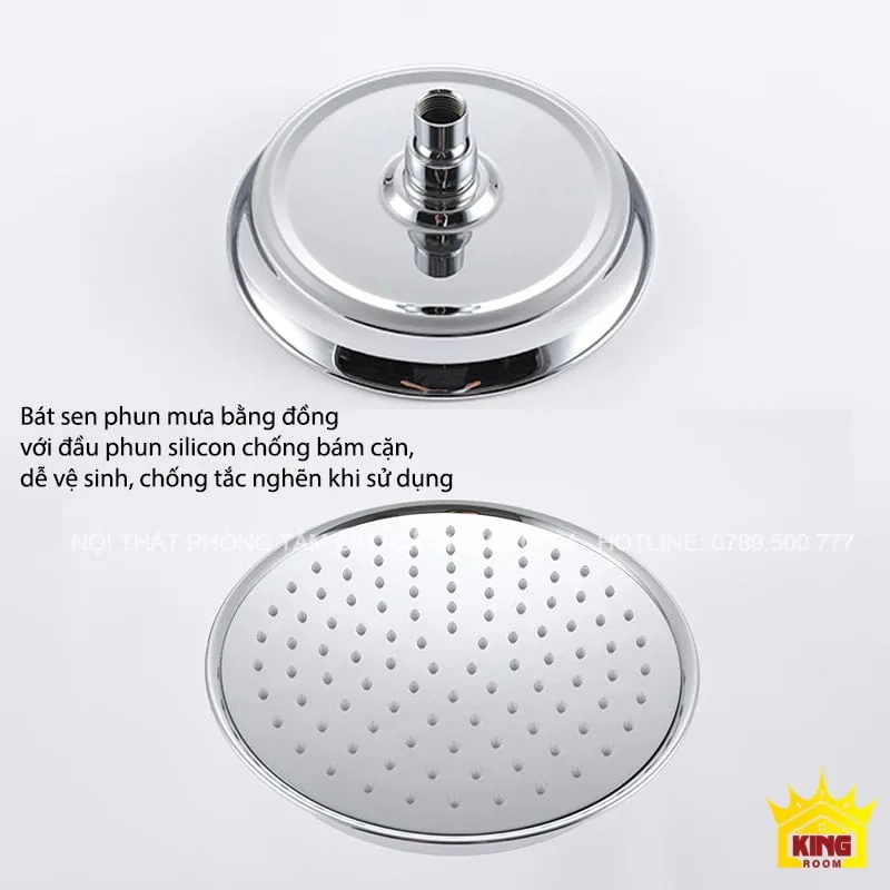 Bát sen phun mưa bằng đồng với đầu phun silicon chống bám cặn, dễ vệ sinh, chống tắc nghẽn khi sử dụng.