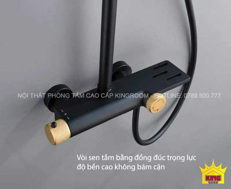 Vòi sen tắm bằng đồng đúc, mạ điện pvd màu đen.