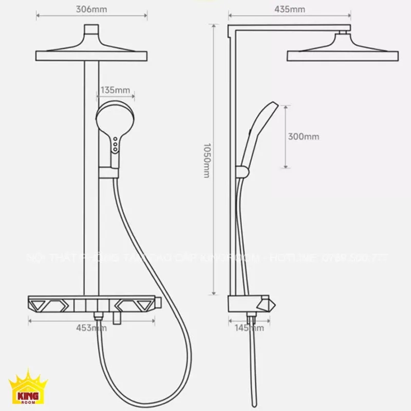 Bản vẽ kỹ thuật của bộ sen tắm Aqua HS50