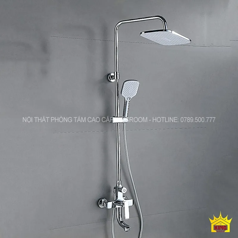 Vòi sen nóng lạnh Aqua ST40 thiết kế tròn, có cả bát sen và vòi cầm tay, phù hợp cho phòng tắm hiện đại.