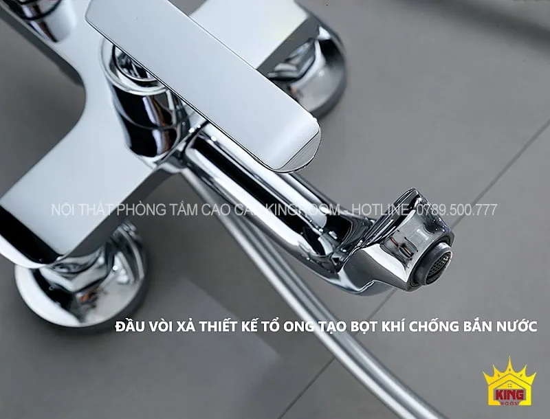 Đầu vòi xả với thiết kế chống bắn nước và tạo bọt khí.