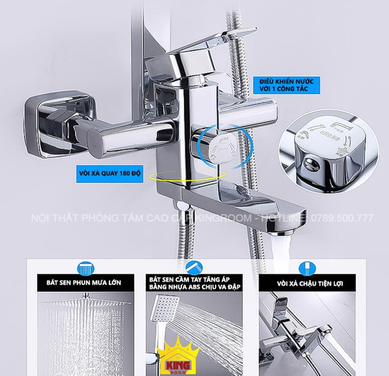 Bộ điều khiển vòi nước với các chức năng điều chỉnh nhiệt độ và chế độ xả.