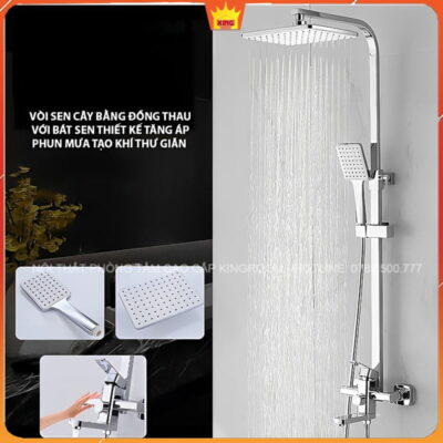 Vòi sen tắm đứng vuông Aqua 40Q với thiết kế tăng áp, tạo cảm giác thư giãn như spa tại nhà.
