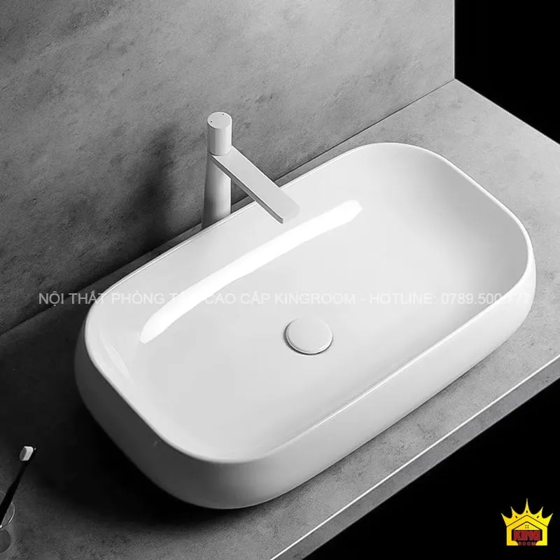 Lavabo Đặt Bàn Aqua LX48 chụp từ góc trên, hiển thị chi tiết bề mặt.