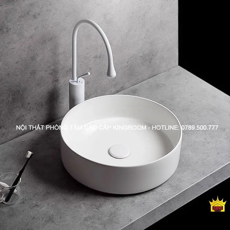 Lavabo Đặt Bàn Hình Tròn Aqua TR50 nhìn từ góc trên, hiển thị chi tiết bề mặt.