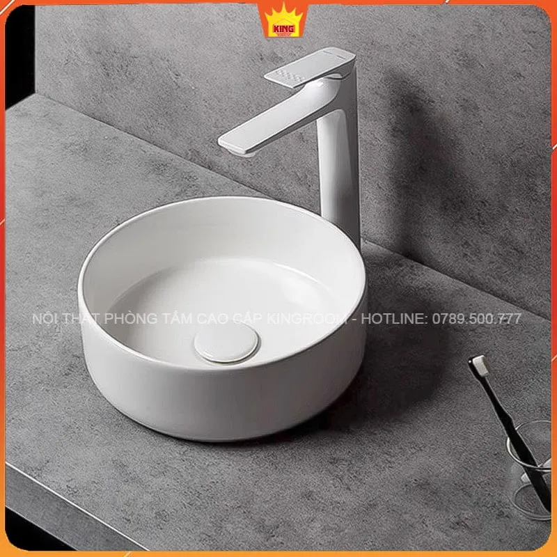 Lavabo Đặt Bàn Hình Tròn Aqua TR50 với thiết kế đơn giản và tinh tế cho phòng tắm