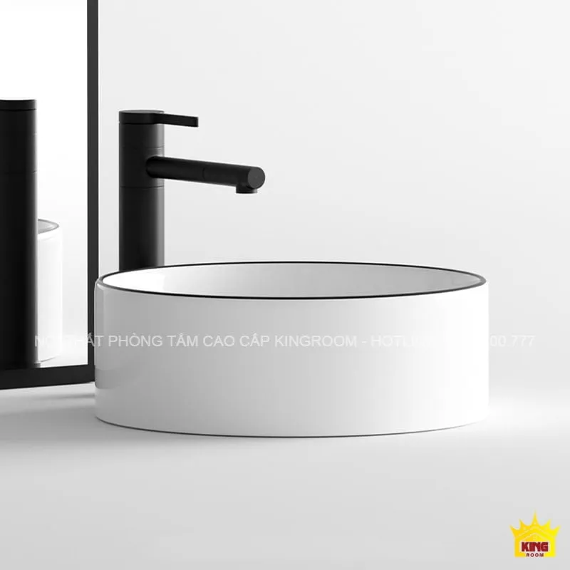 Lavabo Tròn Đặt Bàn Aqua SF6 chụp từ góc nghiêng, hiển thị chi tiết thiết kế.