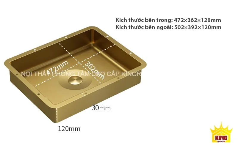 Bồn rửa tay Aqua H60 với kích thước bên trong và bên ngoài được mô tả chi tiết.