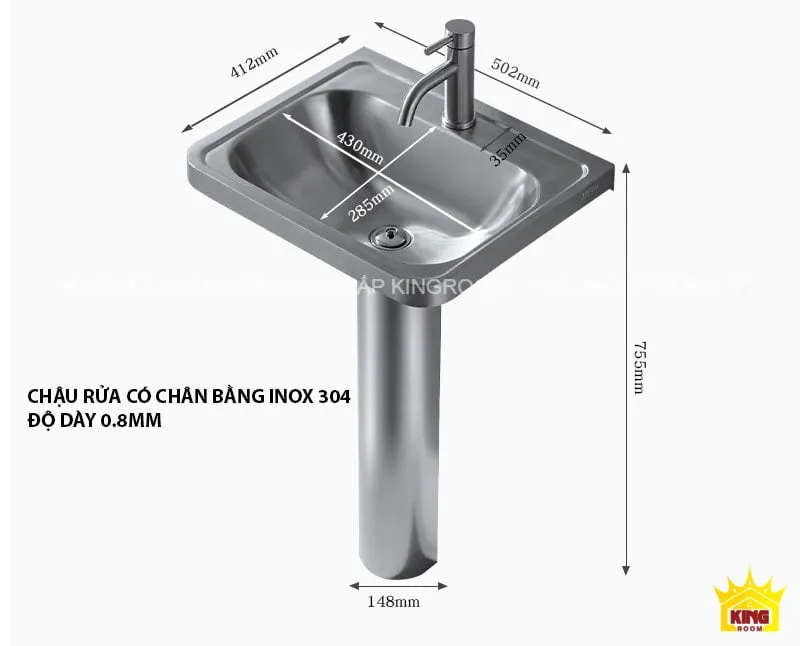 Kích thước chi tiết của Lavabo đứng Aqua CS30