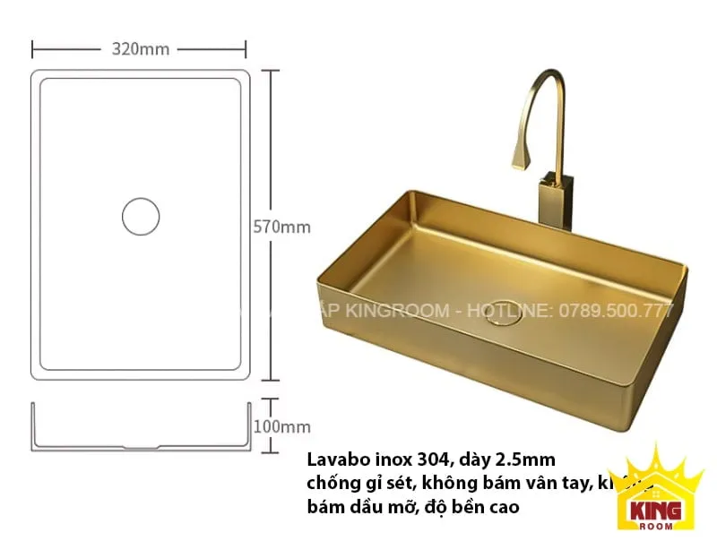 Kích thước chi tiết Lavabo Inox Đặt Bàn Aqua NS60.