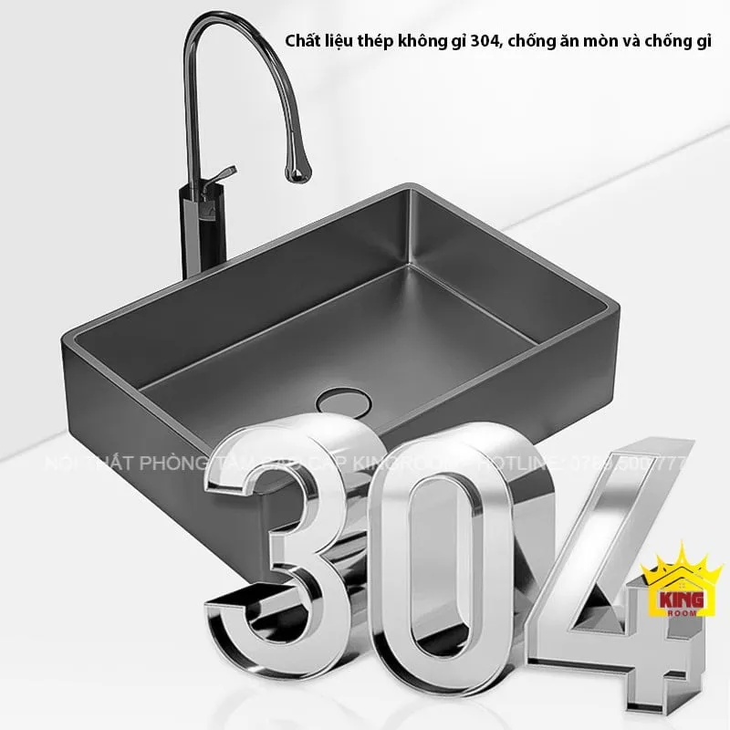 Lavabo Inox Đặt Bàn Aqua NS62 màu xám với chất liệu thép không gỉ 304.