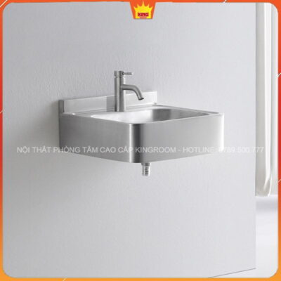 Lavabo Inox Treo Tường Aqua DC50 với vòi nước gắn trên tường.