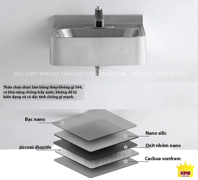 Cấu tạo nhiều lớp của Lavabo Inox Aqua DC50.