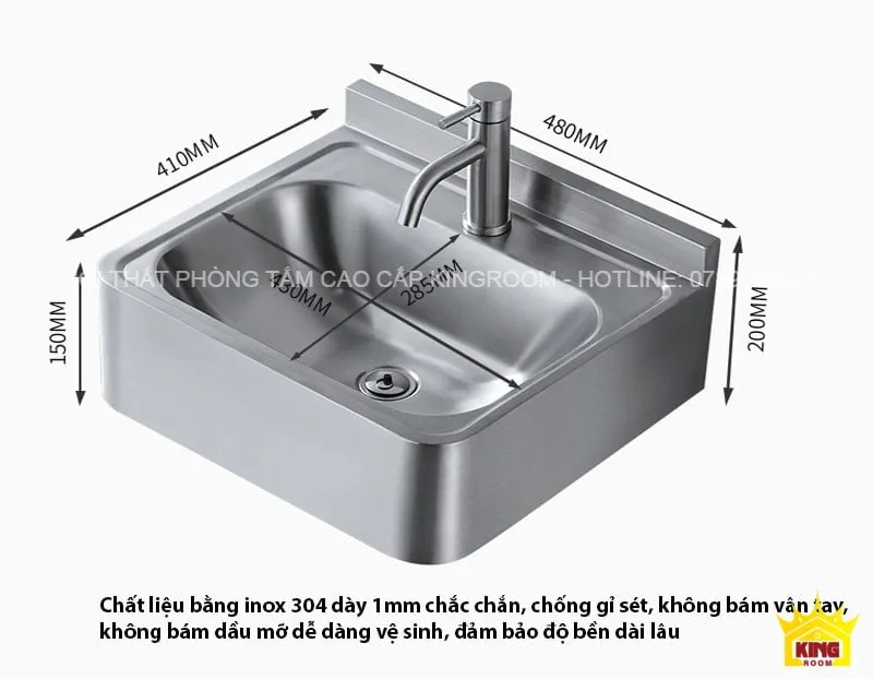  Kích thước chi tiết Lavabo Inox Treo Tường Aqua DC50.