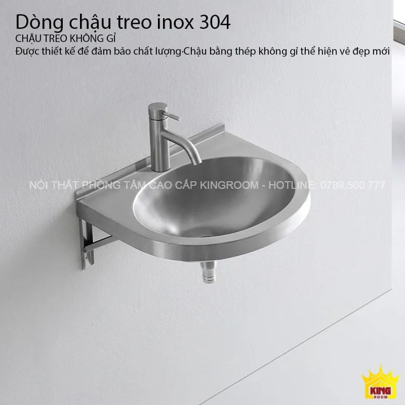 Lavabo treo tường inox 304 Aqua SH50 Aqua SH50 chất liệu thép không gỉ, chống bám vân tay, dễ dàng lắp đặt