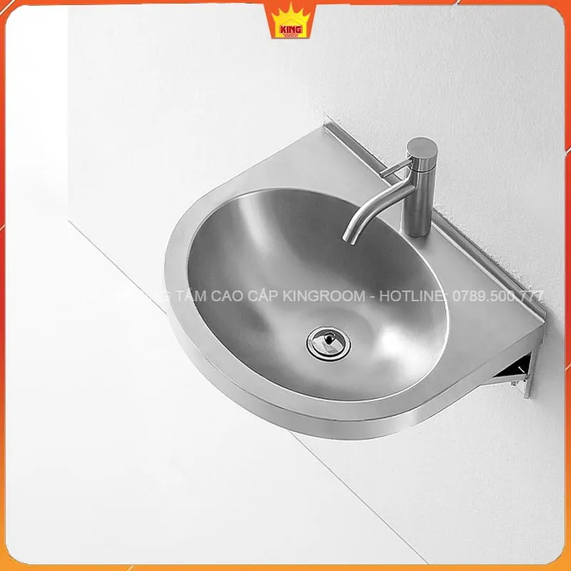 Lavabo Inox Treo Tường Aqua SH50 nhìn từ trên cao với bề mặt thép không gỉ mịn màng